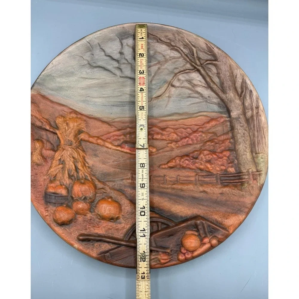 Vtg 2 Pc‎ Byron Mold Seasons Fall Hand Painted 3D Autumn Winter Scene Wall Decor